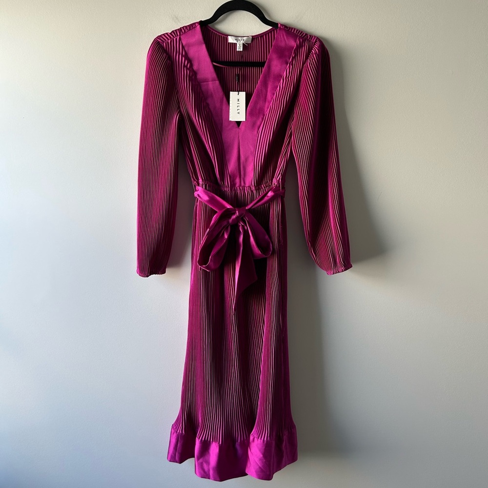 Milly fuschia pleated Vivianna pleated dress